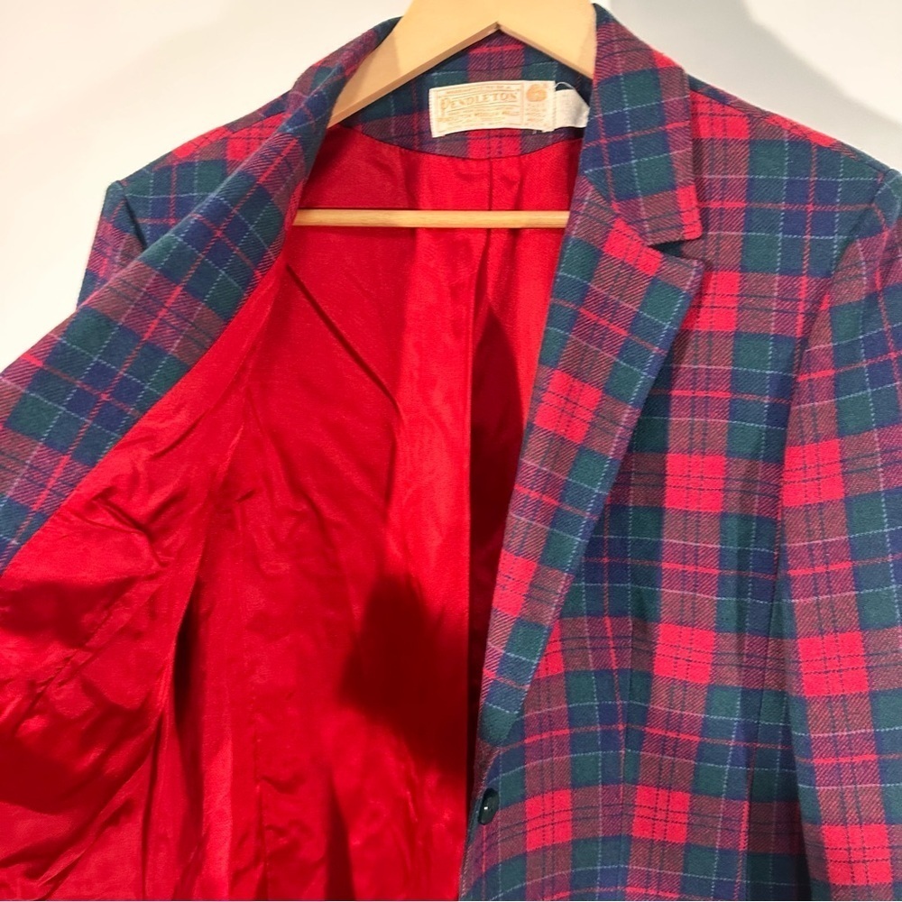 Pendleton Vintage Red & Green Tartan Wool Blazer Made in USA - small medium - Picture 3 of 8